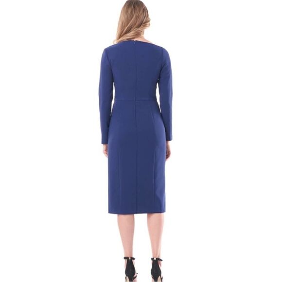 NEW Kay Unger CECELIA MIDI DRESS Admiral Blue Draped & Pleated Size 4 - Picture 5 of 6
